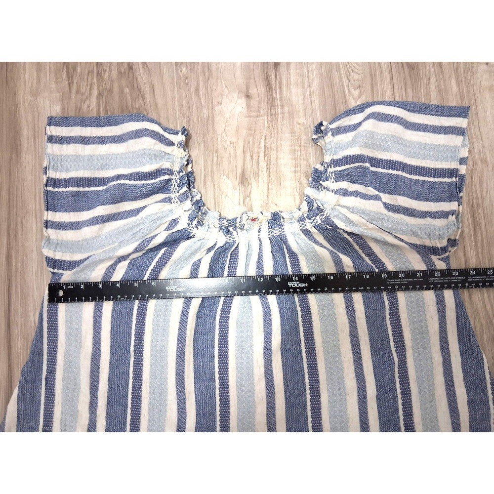 Faherty Annabelle Blue White Striped Peasant Top Short Flutter Sleeve Small - Picture 6 of 11